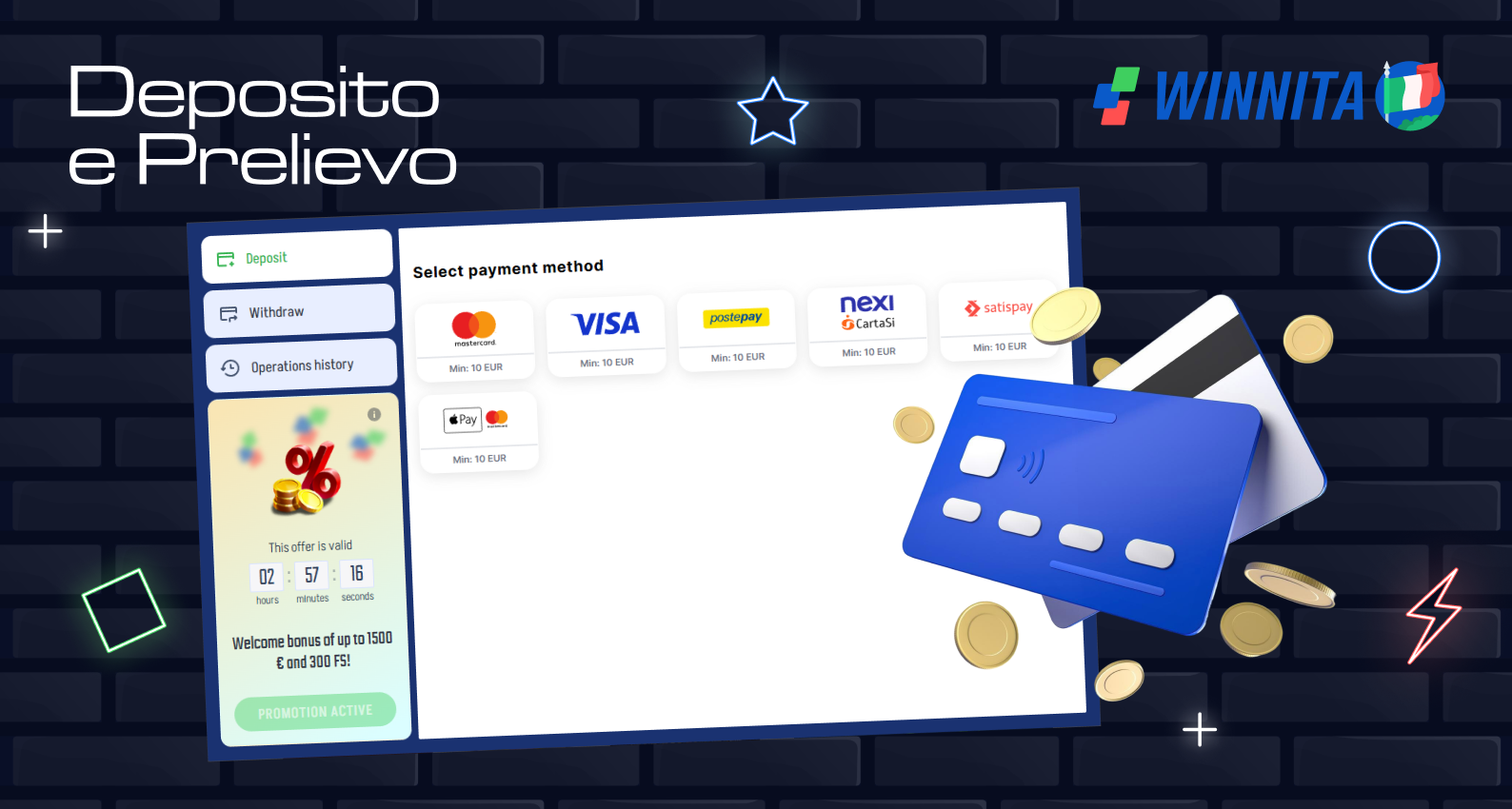 Gestisci i pagamenti su Winnita con diversi metodi di pagamento